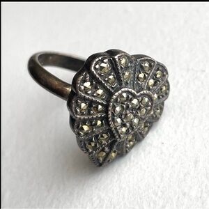 Vintage Sterling Silver marcasite Heart Ring